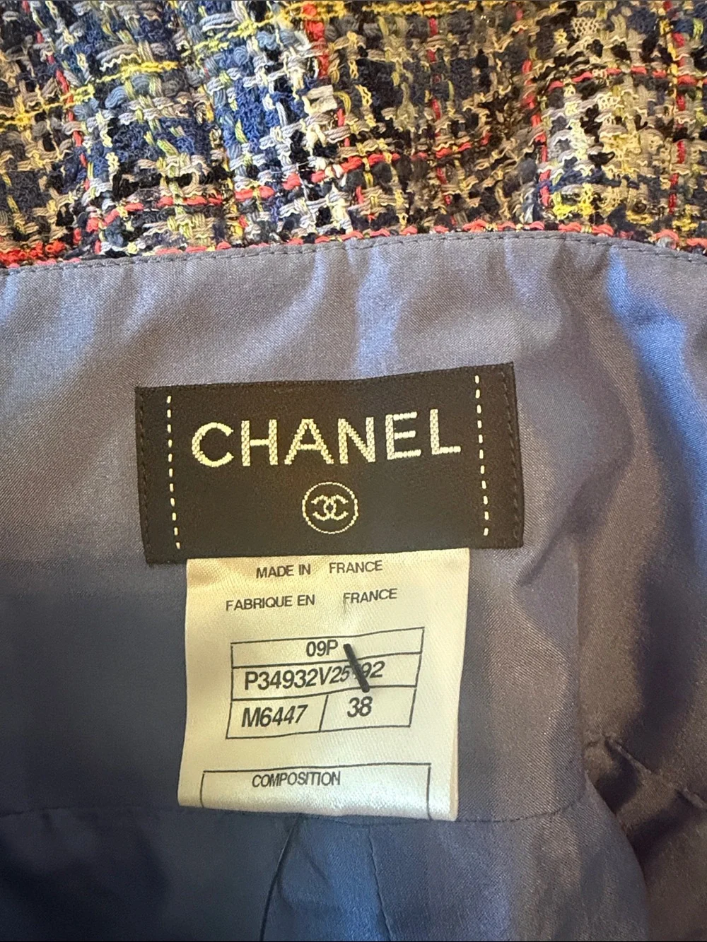 CHANEL Blue Multicolor Tweed Pencil Skirt with Fringed Trim